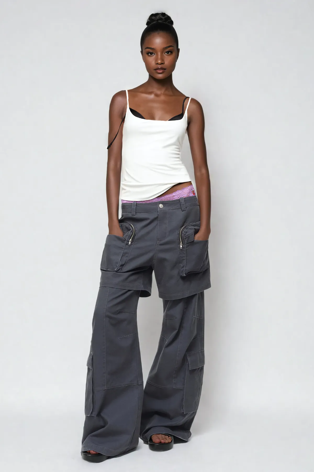 Removable Deconstruct Pocket Cargo Pants In Black