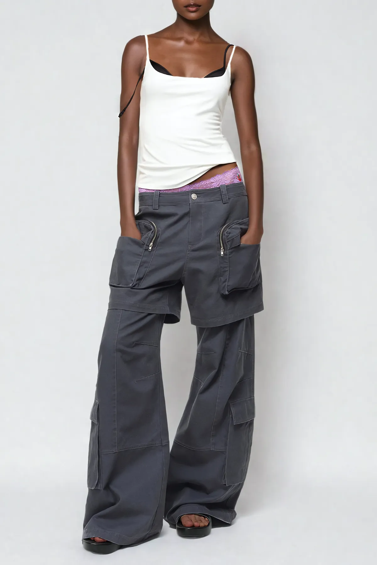 Removable Deconstruct Pocket Cargo Pants In Black