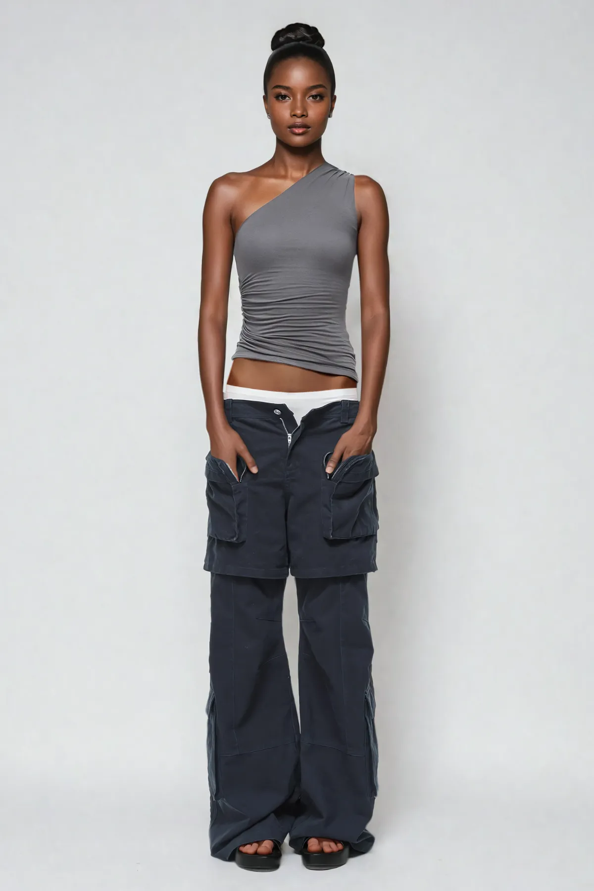 Removable Deconstruct Pocket Cargo Pants In Black