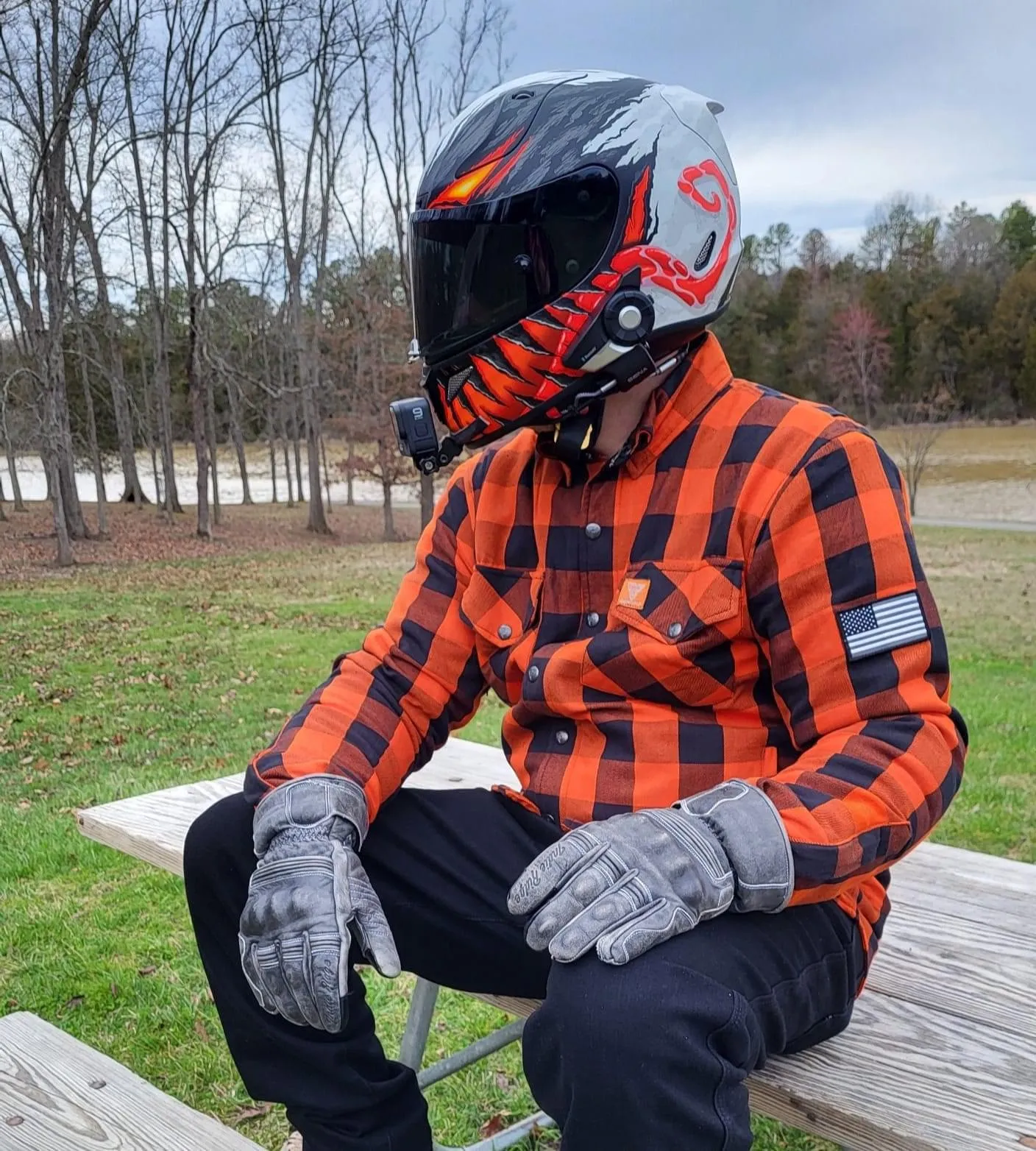 SALE Protective Flannel Shirt "Autumn Blast" - Orange and Black Checkered with Pads