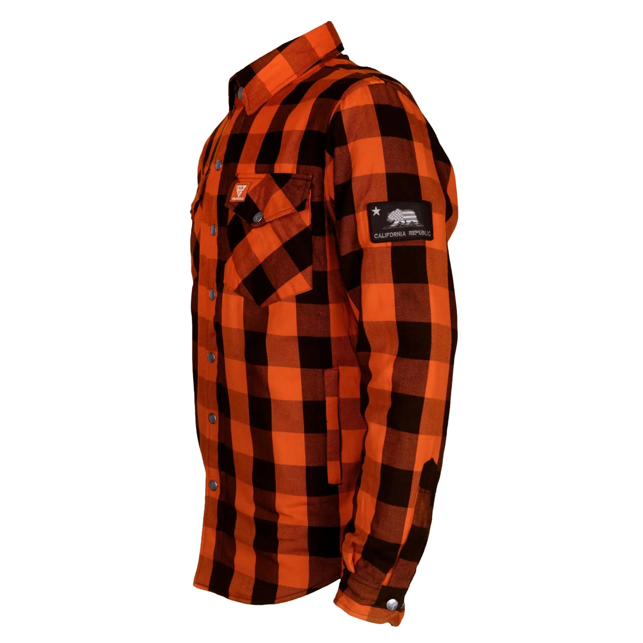 SALE Protective Flannel Shirt "Autumn Blast" - Orange and Black Checkered with Pads