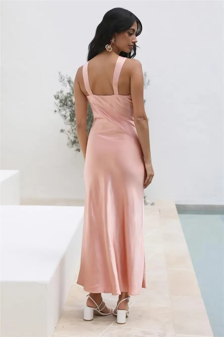 Satin Sleeveless Slit Dress #156722