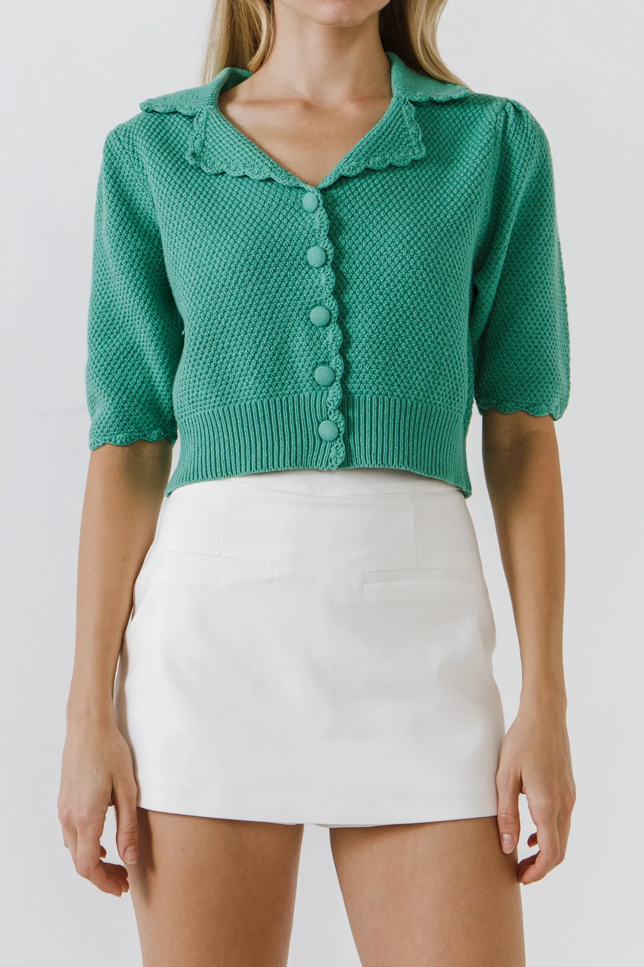 Scallop Edge Short Sleeve Cardigan