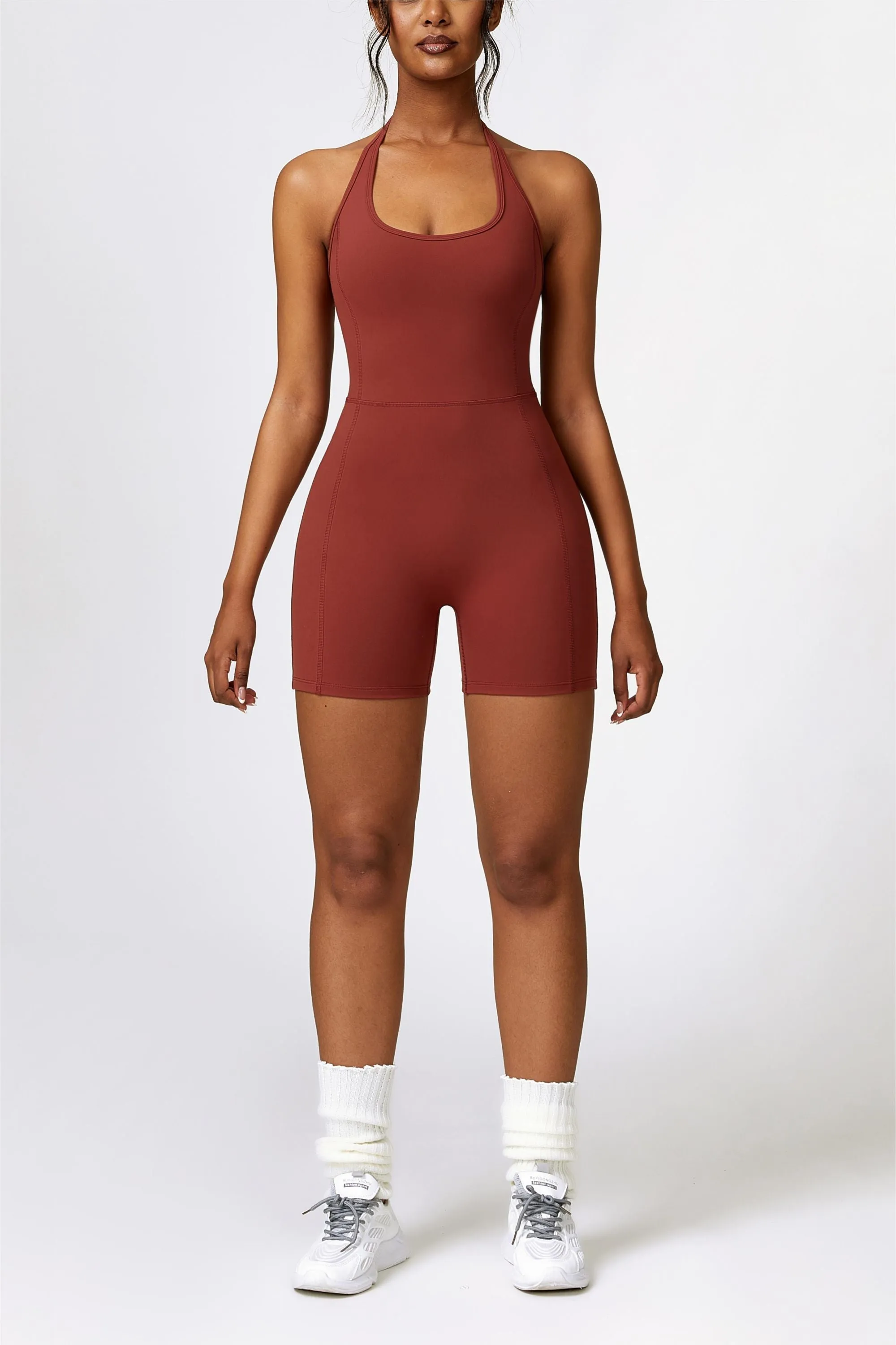 Scoop Neck Halter Short Unitard