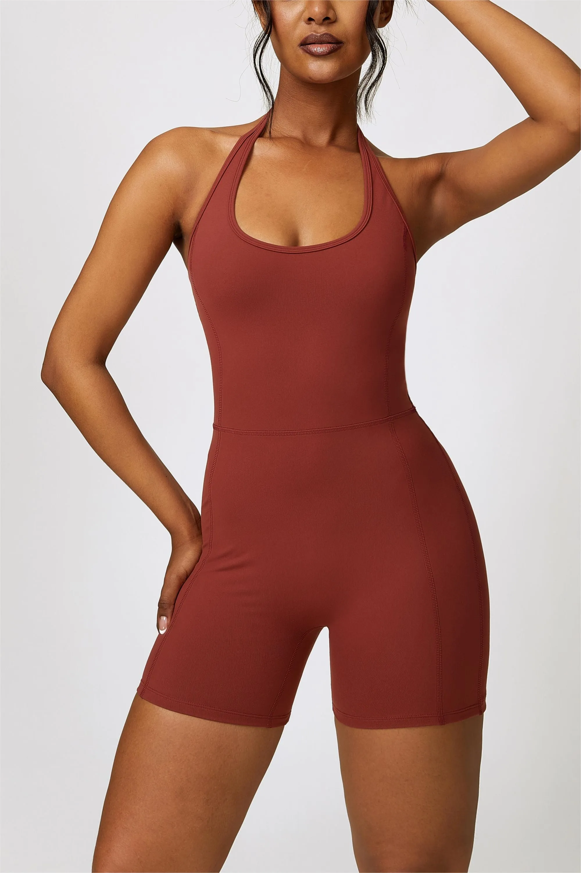 Scoop Neck Halter Short Unitard