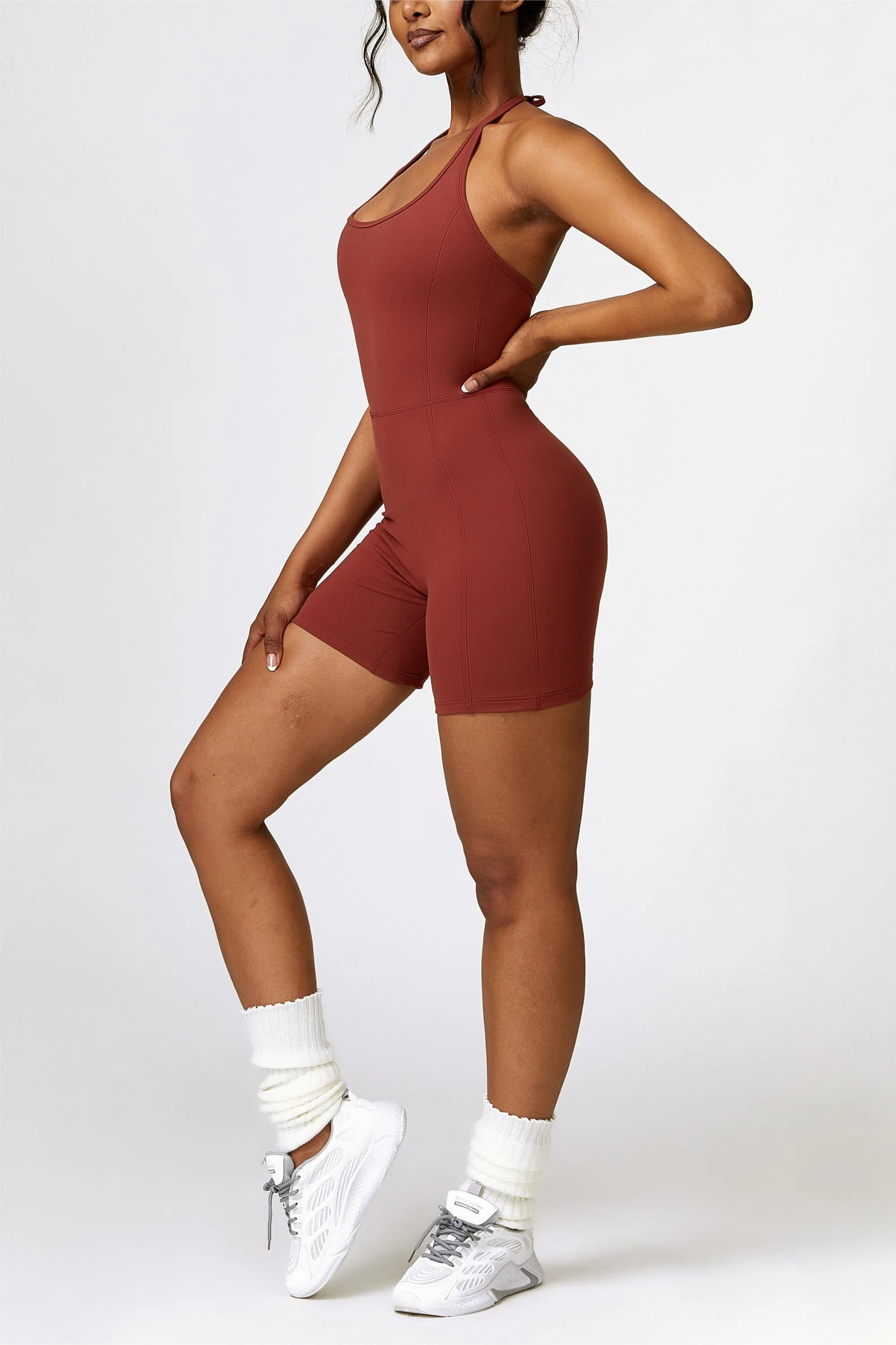 Scoop Neck Halter Short Unitard