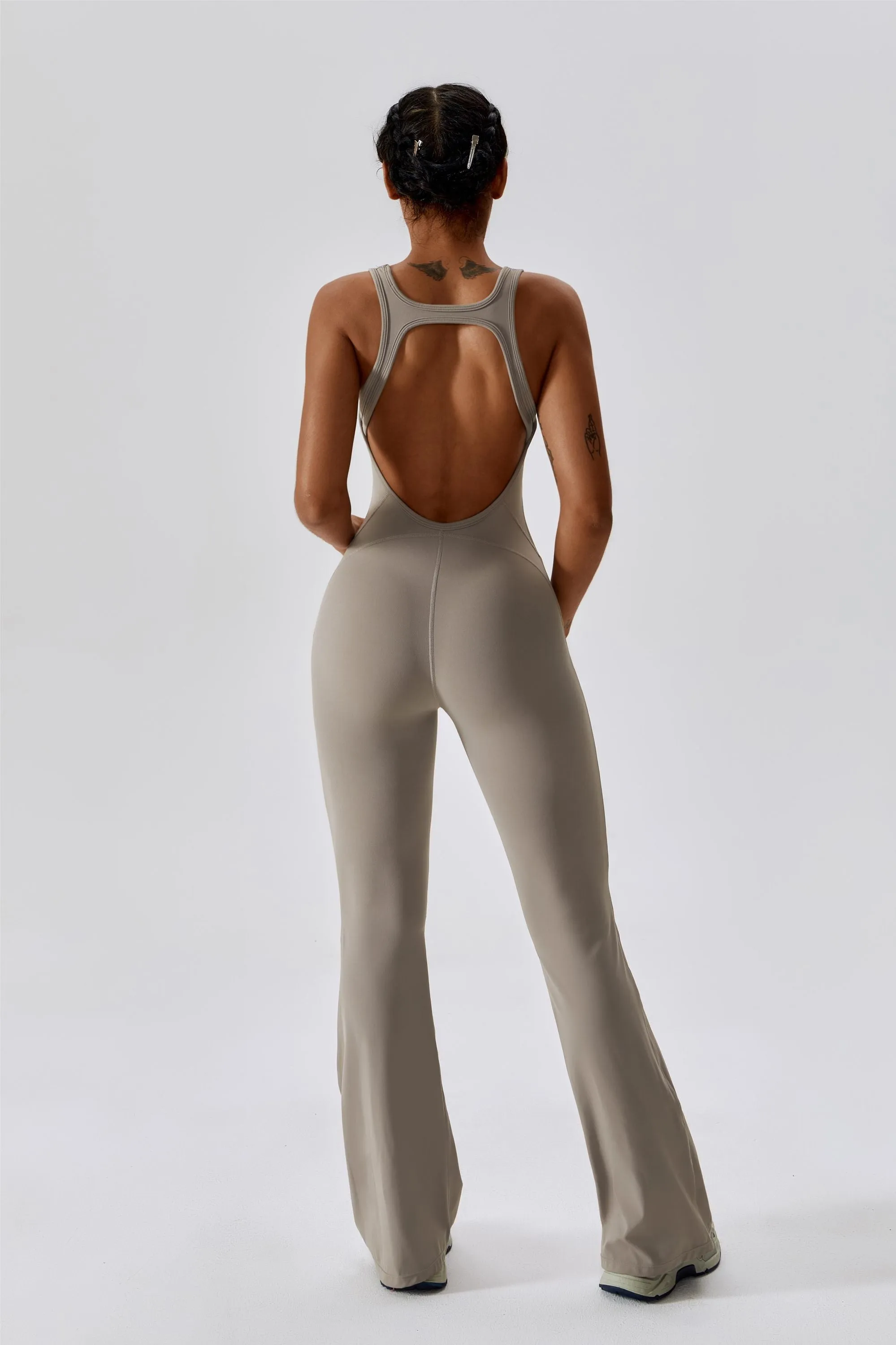 Scoop Neckline Flare Jumpsuit