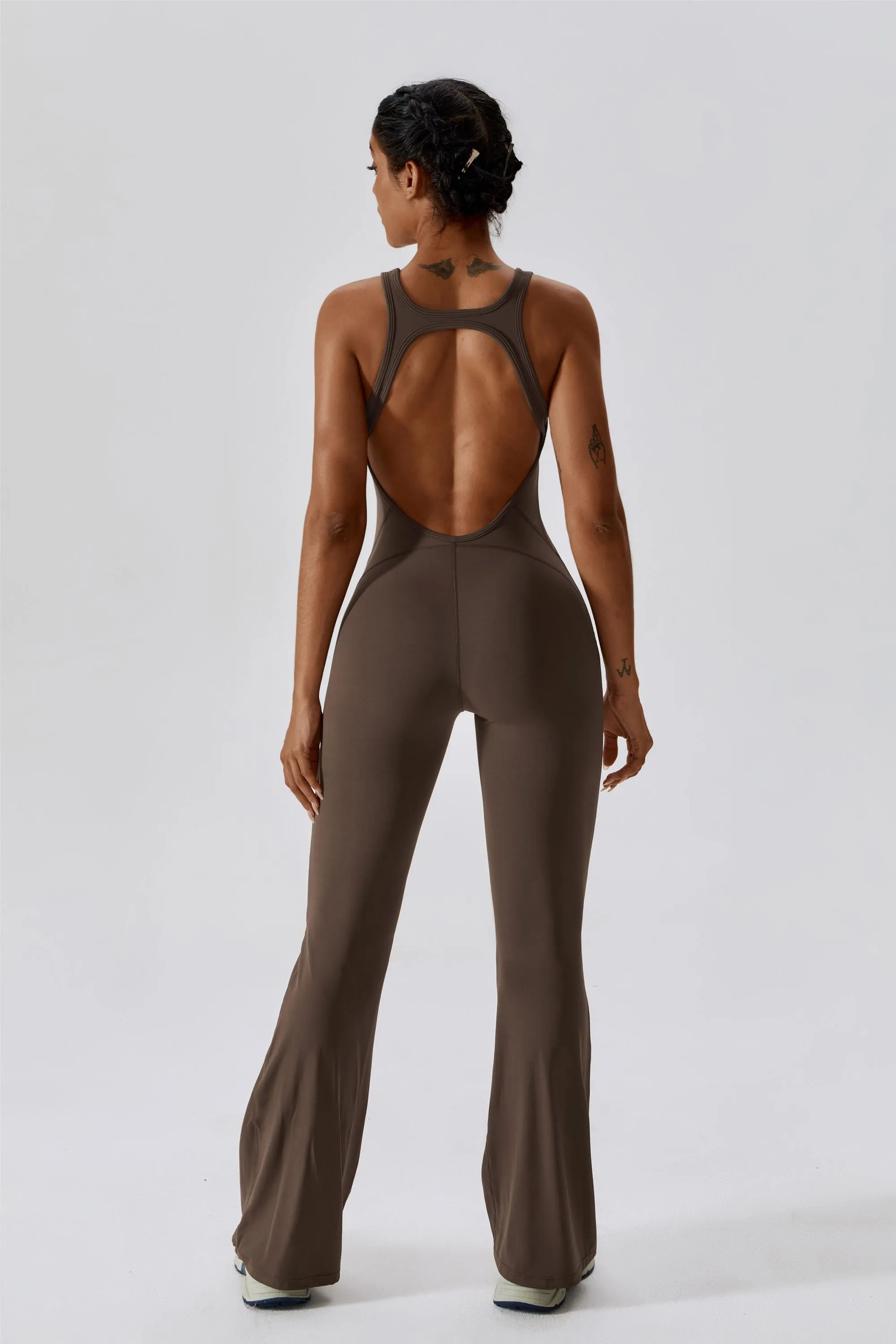 Scoop Neckline Flare Jumpsuit