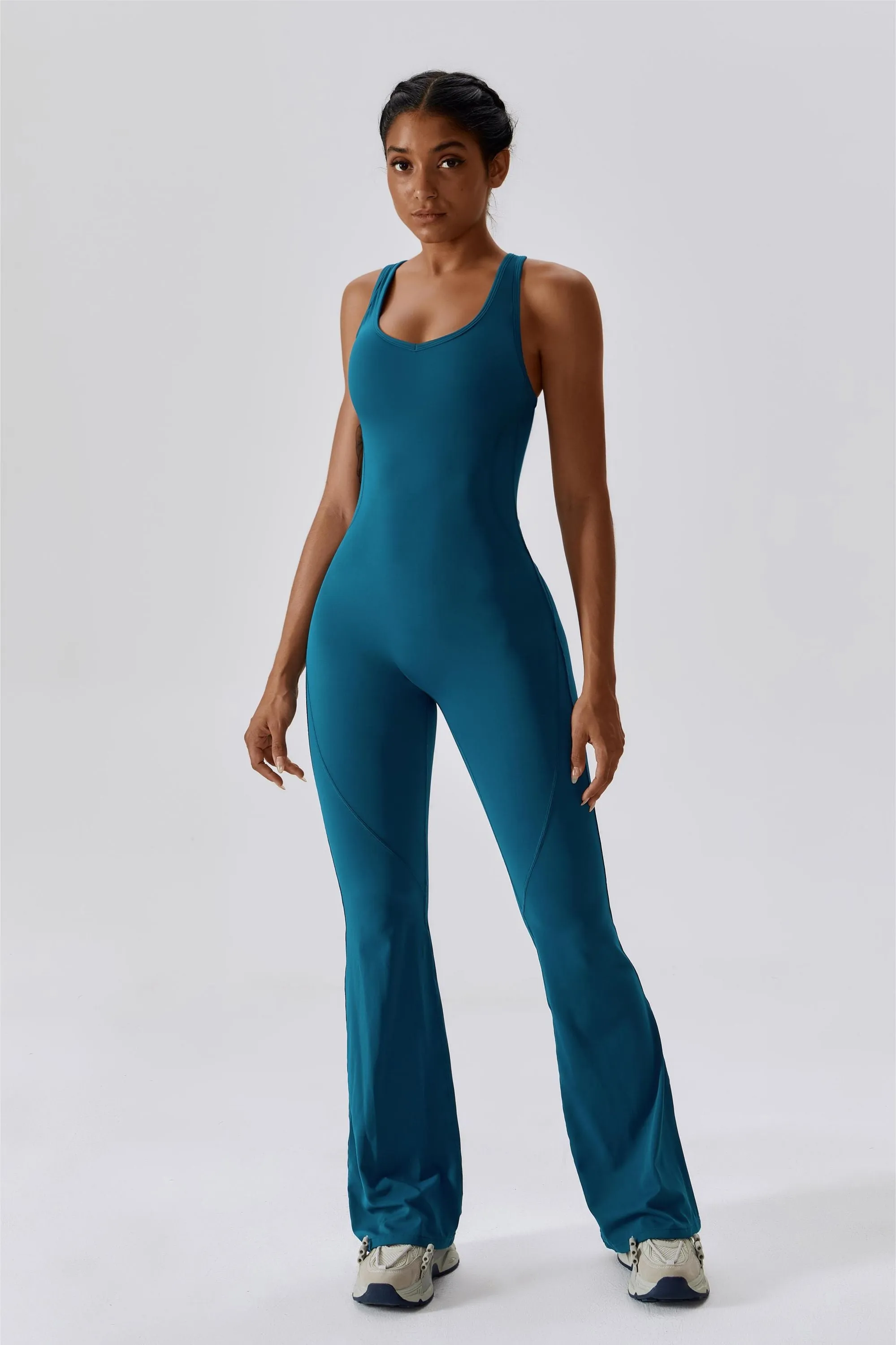 Scoop Neckline Flare Jumpsuit