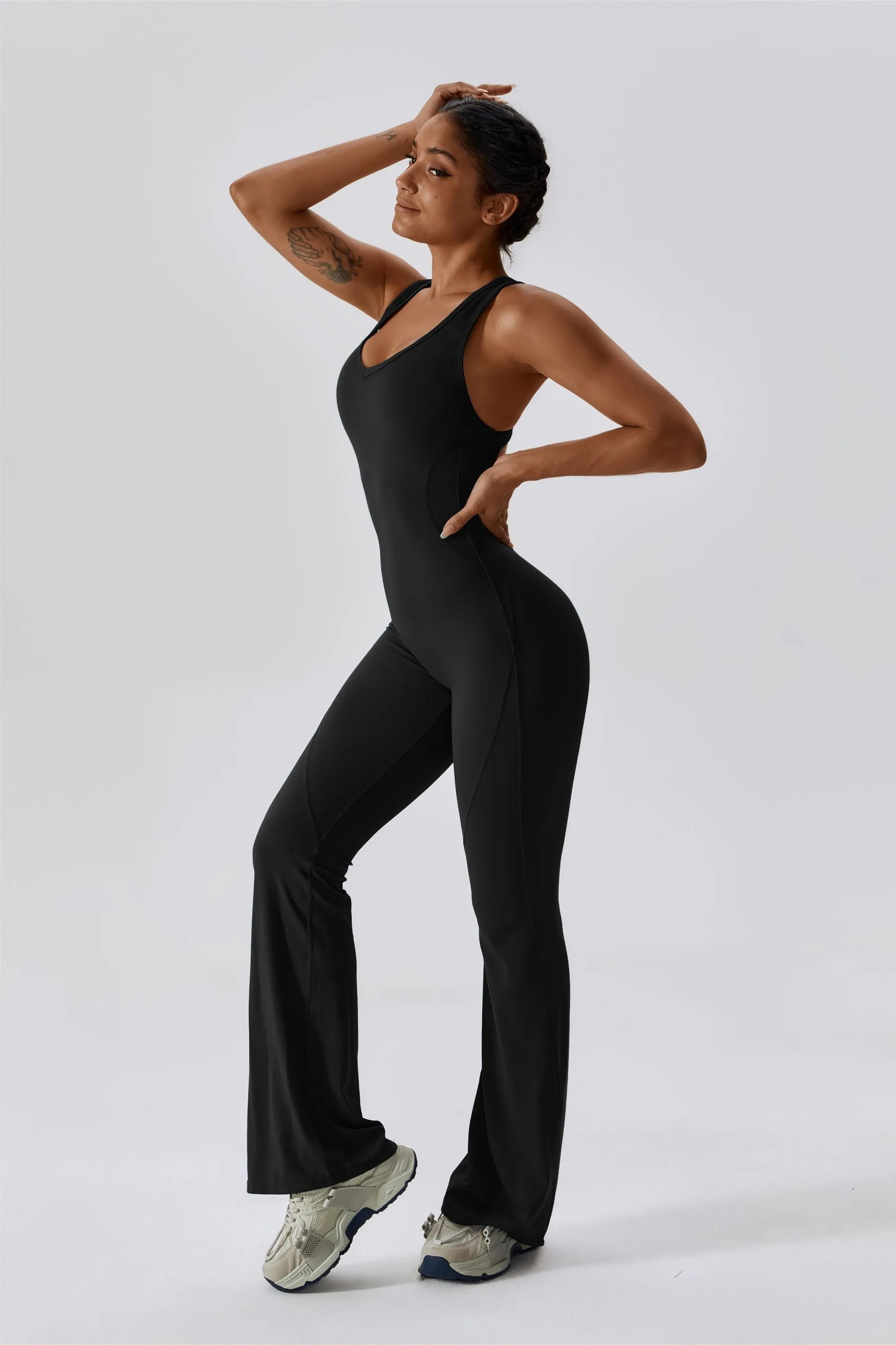 Scoop Neckline Flare Jumpsuit