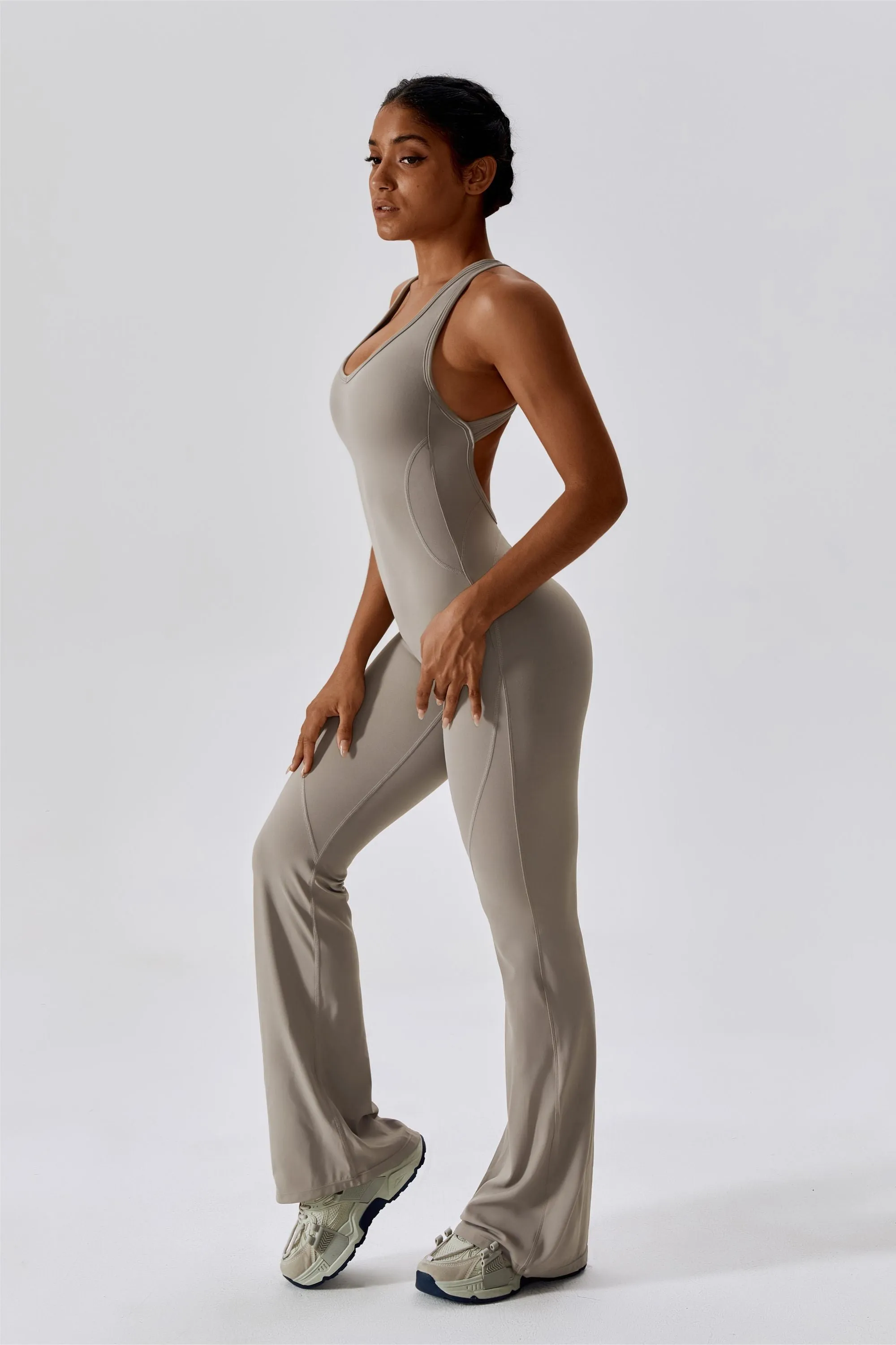 Scoop Neckline Flare Jumpsuit