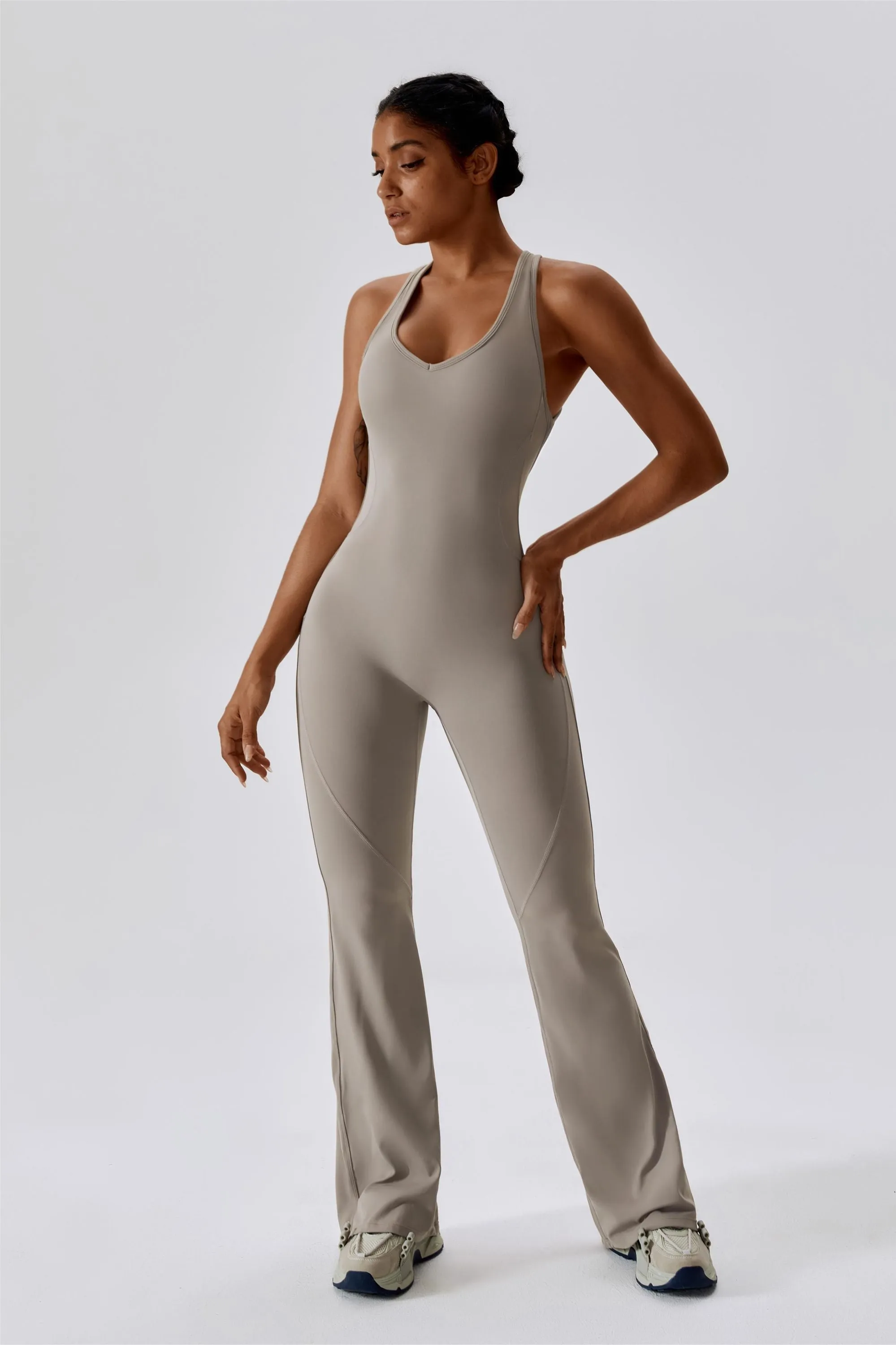 Scoop Neckline Flare Jumpsuit