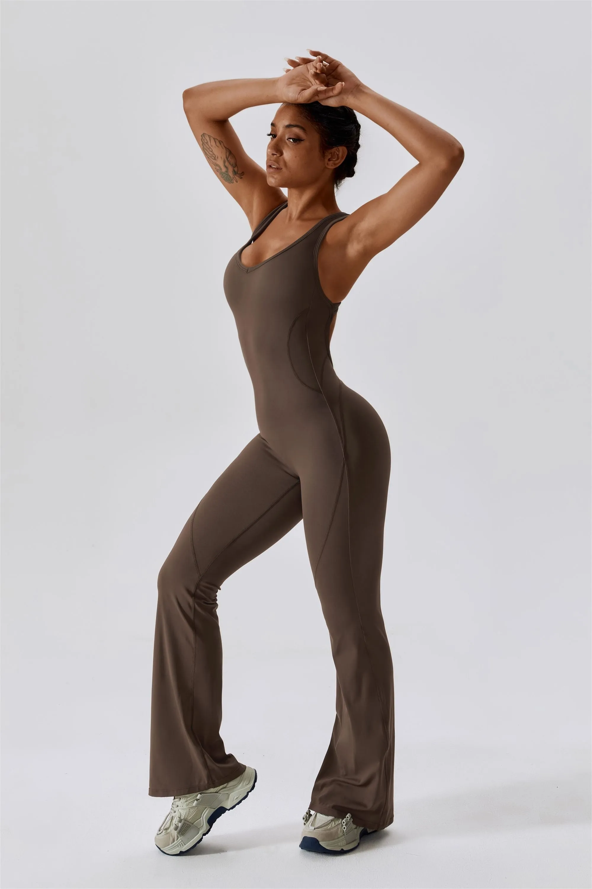 Scoop Neckline Flare Jumpsuit