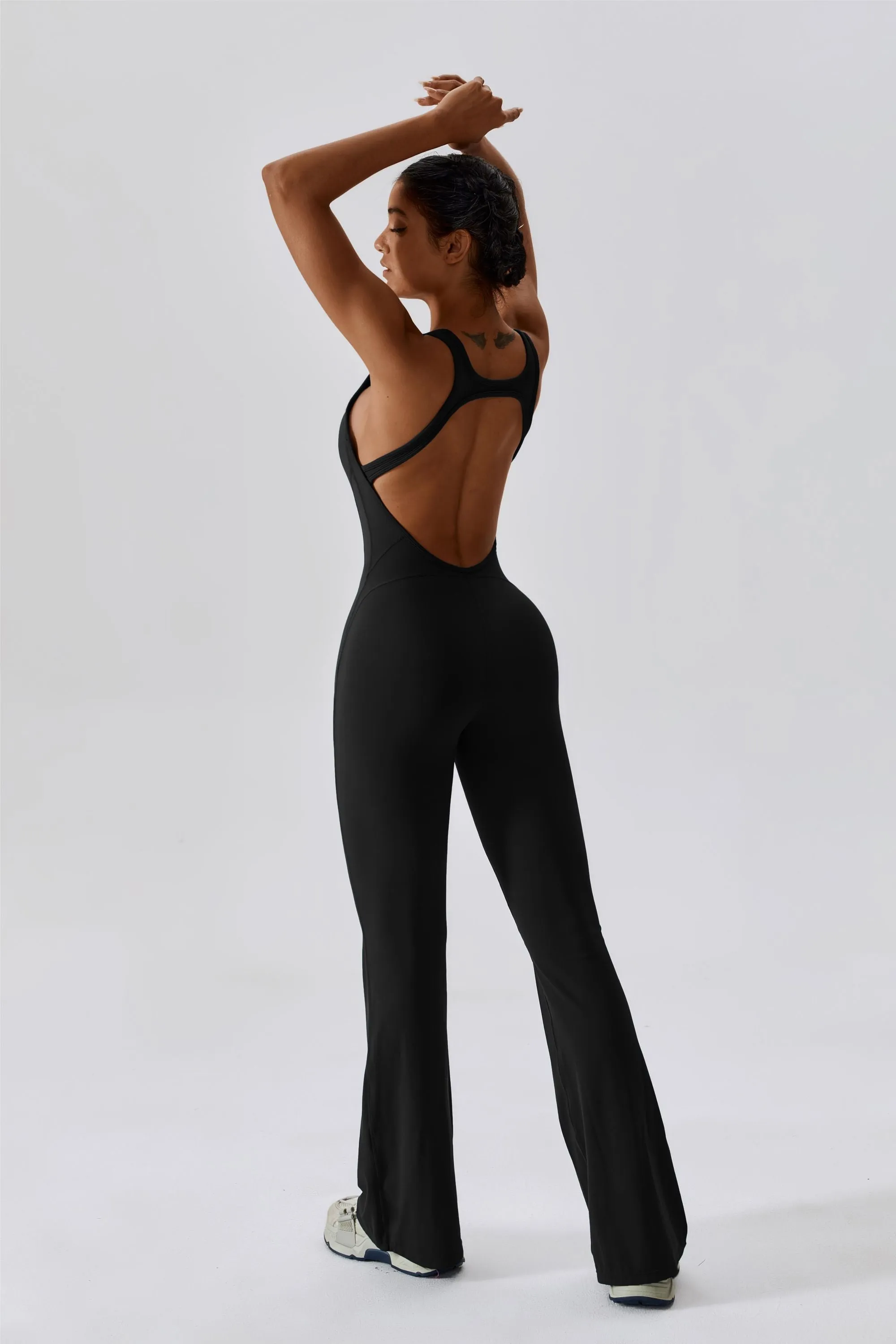 Scoop Neckline Flare Jumpsuit