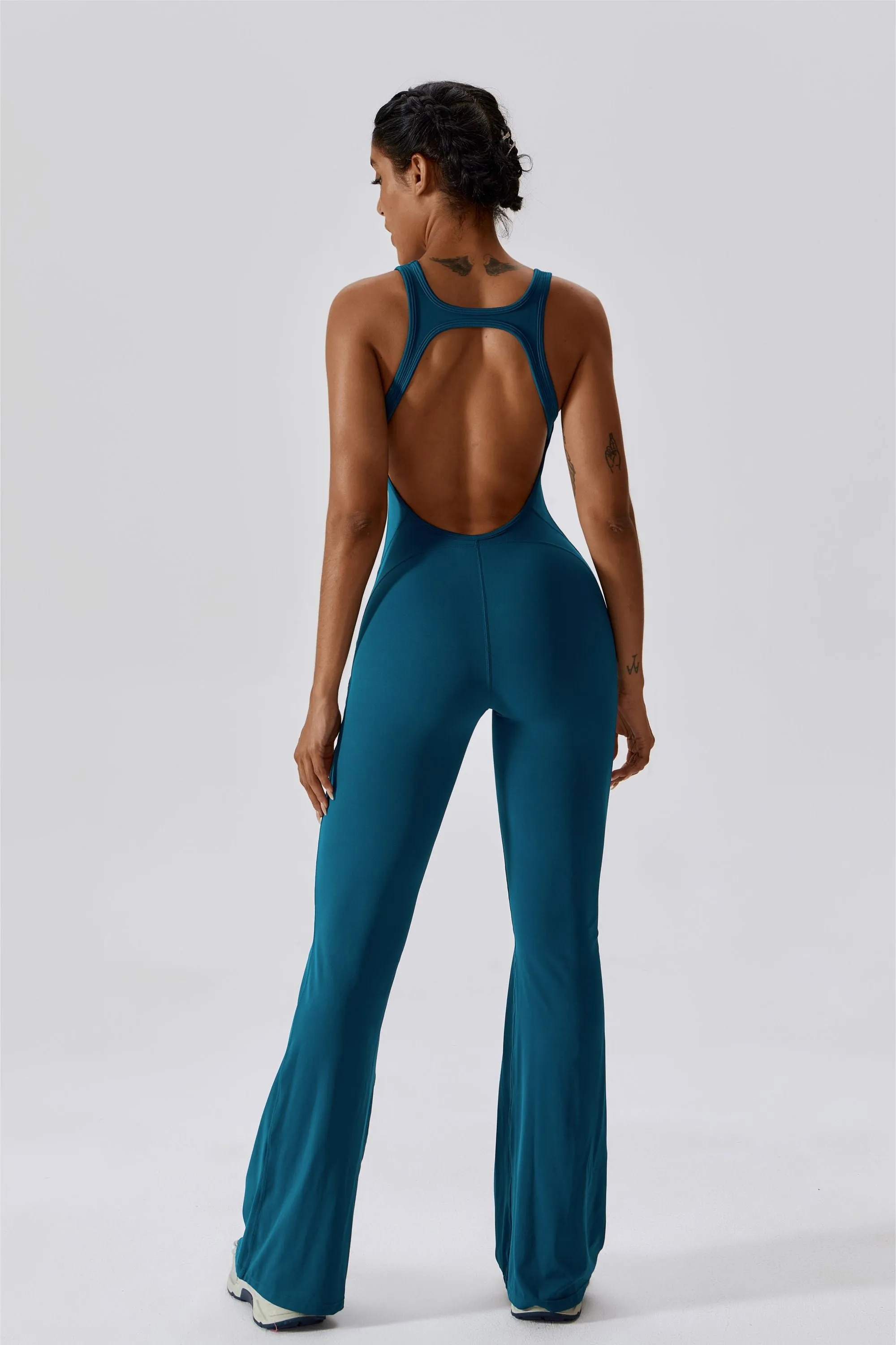 Scoop Neckline Flare Jumpsuit