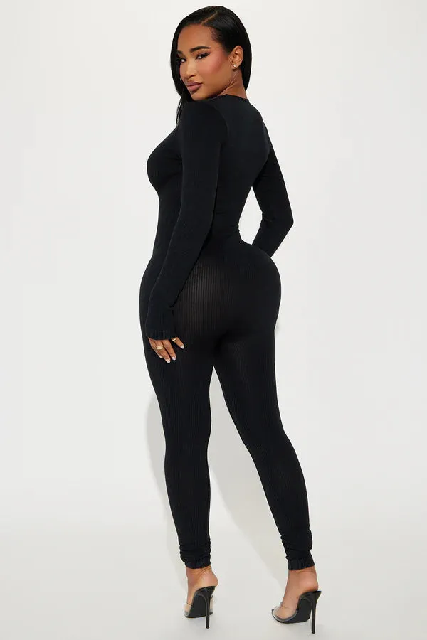 Seamless L/S V Neck Nylon Washed Jumpsuit