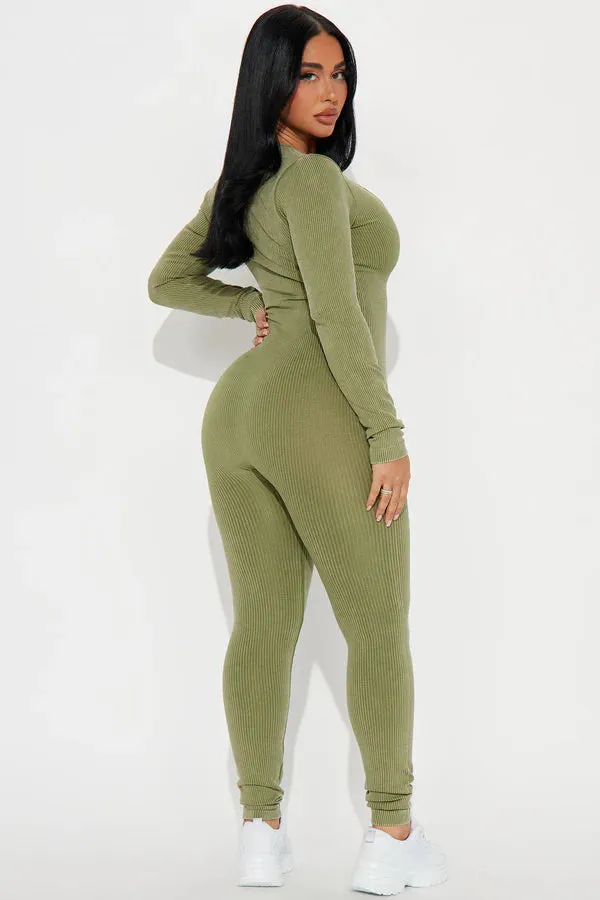 Seamless L/S V Neck Nylon Washed Jumpsuit