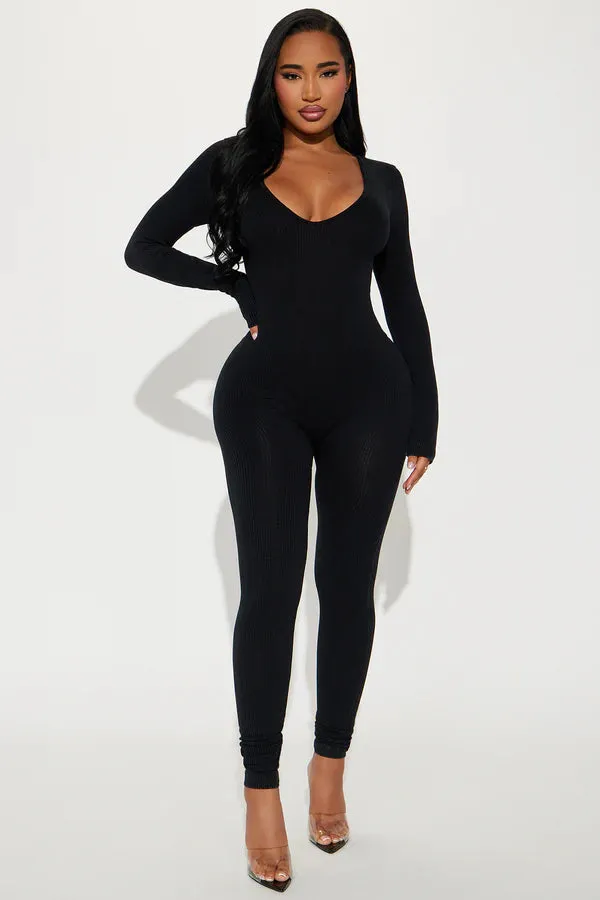 Seamless L/S V Neck Nylon Washed Jumpsuit