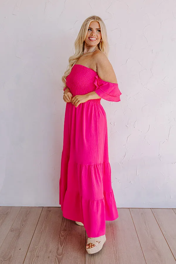 Seaside Chic Smocked Maxi In Hot Pink Curves