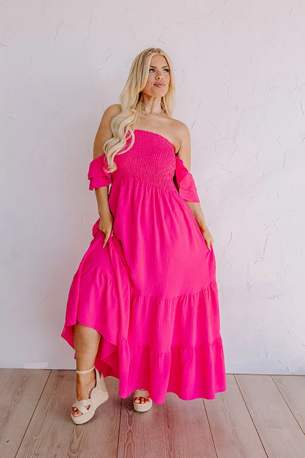 Seaside Chic Smocked Maxi In Hot Pink Curves