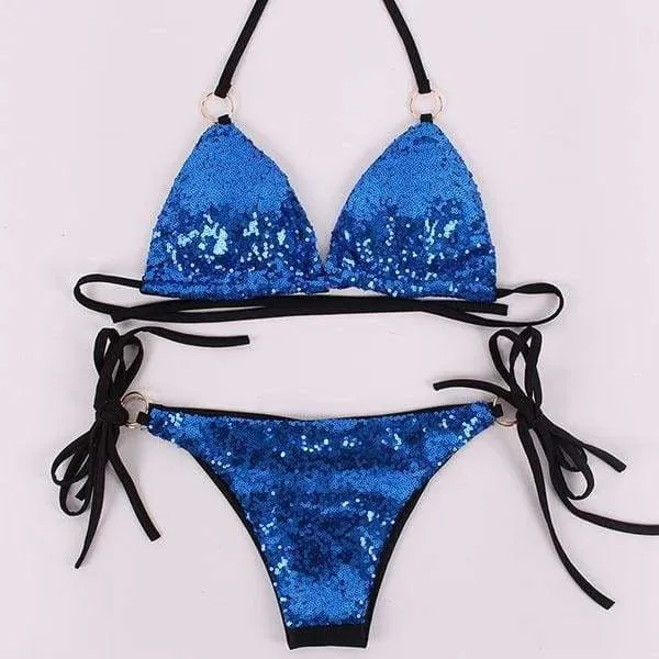 Sexy Sequins Bikini Set Halter Swimsuit