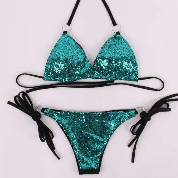 Sexy Sequins Bikini Set Halter Swimsuit