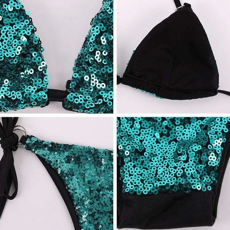 Sexy Sequins Bikini Set Halter Swimsuit