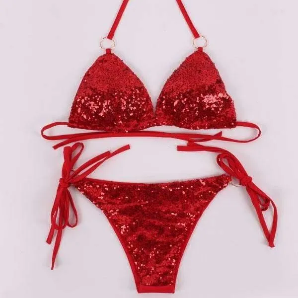 Sexy Sequins Bikini Set Halter Swimsuit