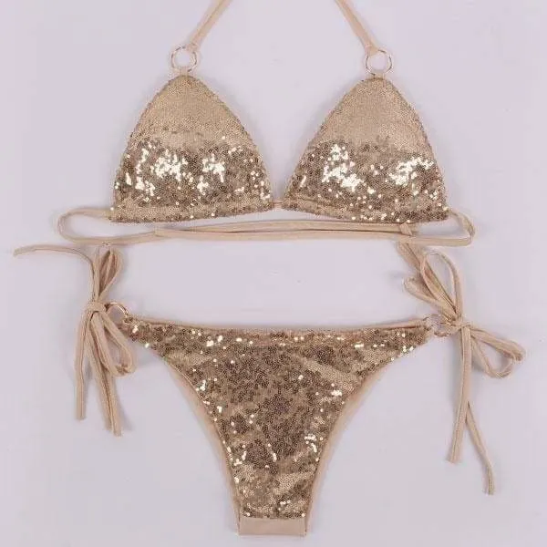 Sexy Sequins Bikini Set Halter Swimsuit