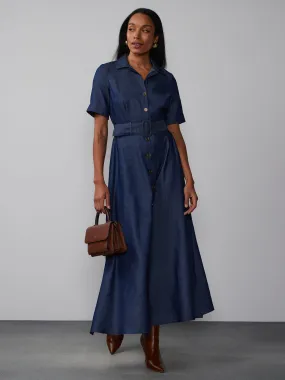 Short Sleeve Denim Belted Maxi Dress