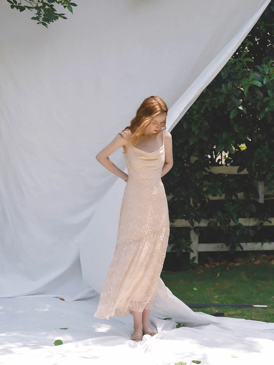 Skin embroidered long dress