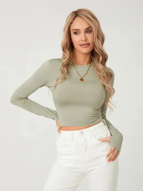 Sleeve Casual Solid Color Basic Y2K Aesthetic Long T-shirt