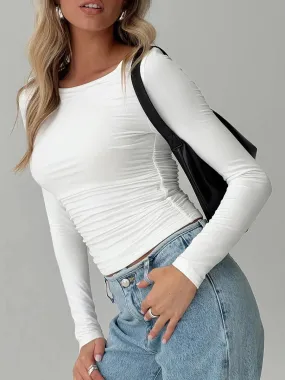 Sleeve Crew Neck Slim Fit Tight Basic Going Out Crop Long T-shirt