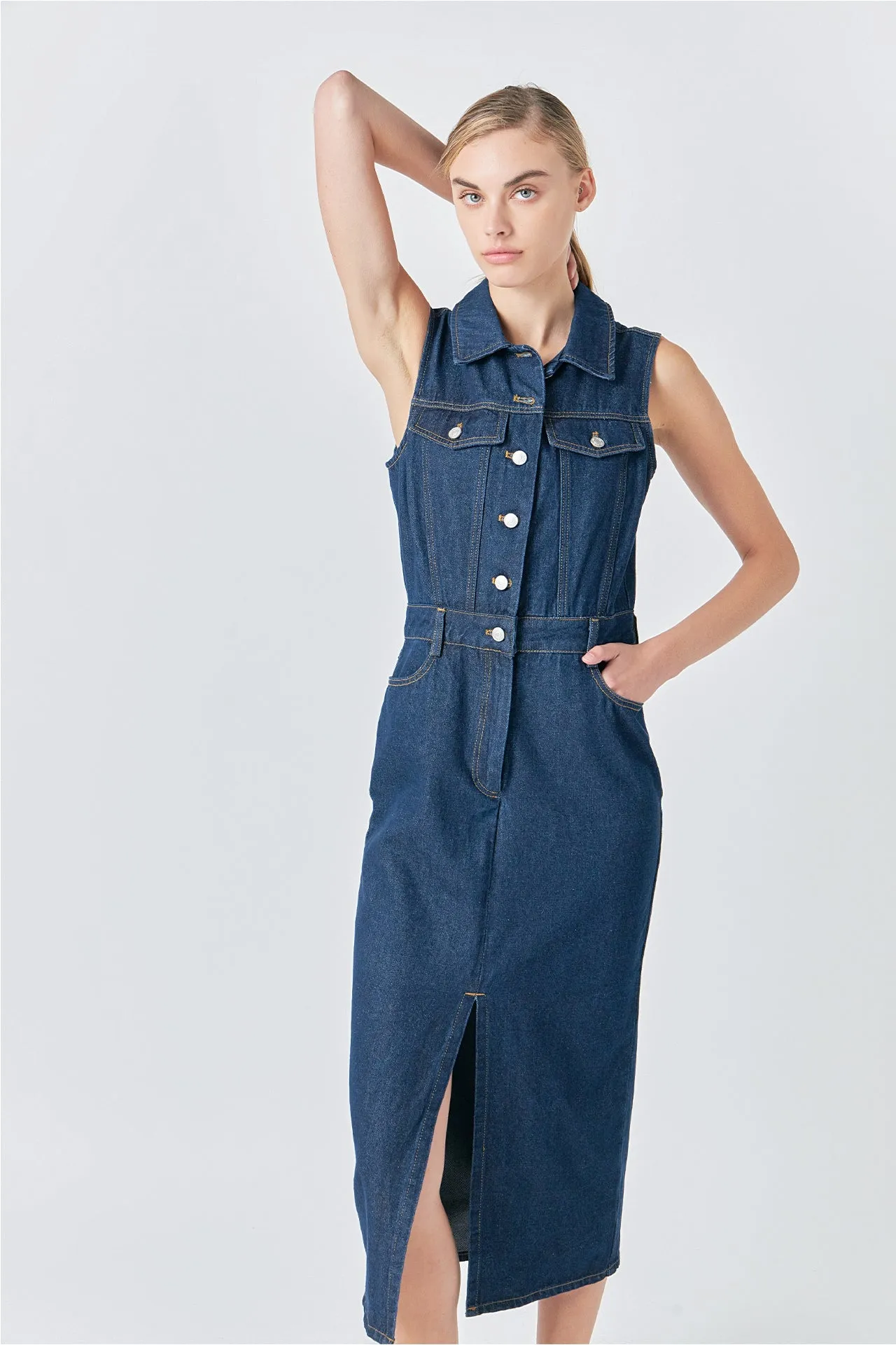 Sleeveless Maxi Denim Dress