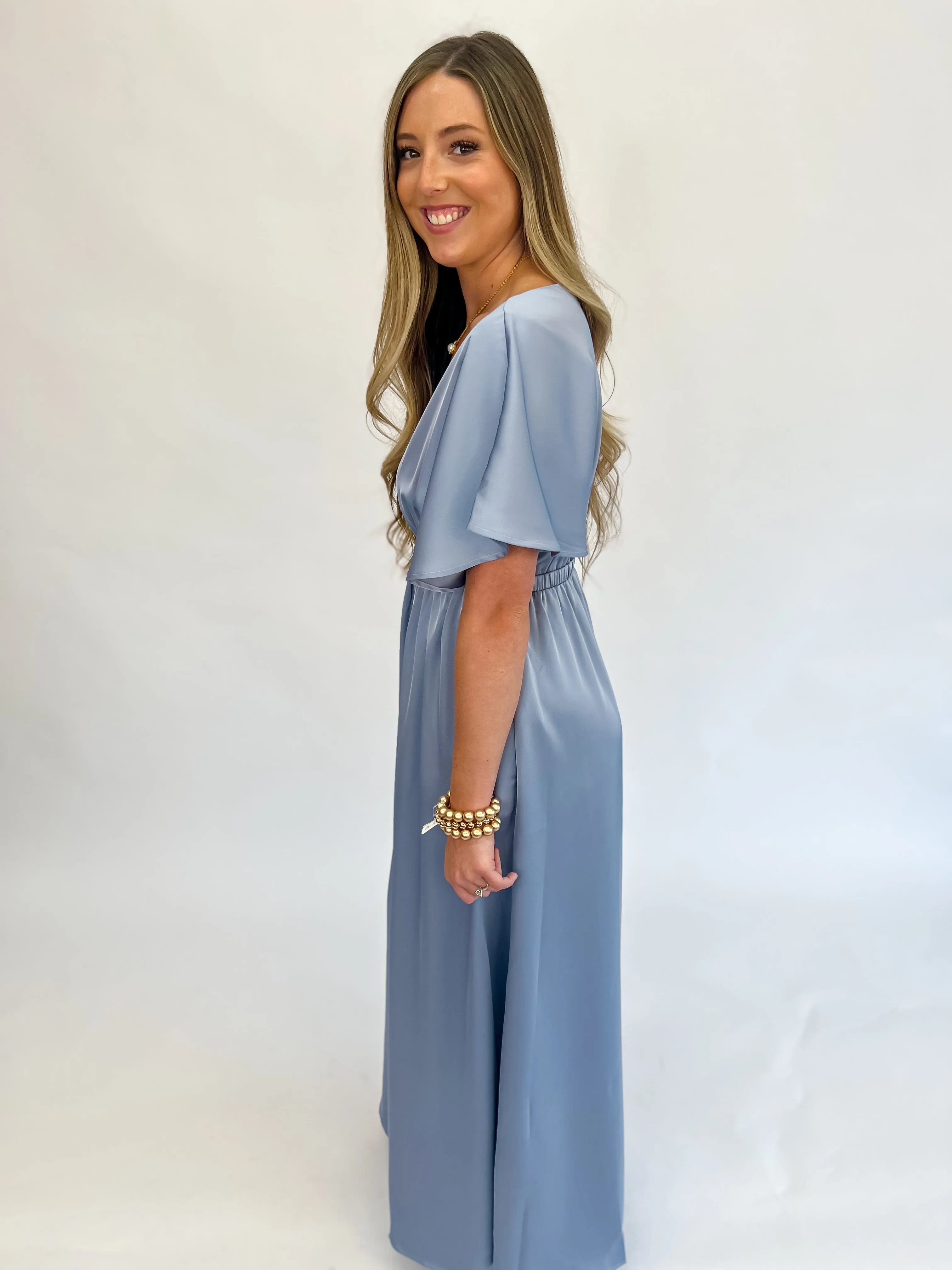 Sophisticated Satin Maxi Dress-Dove