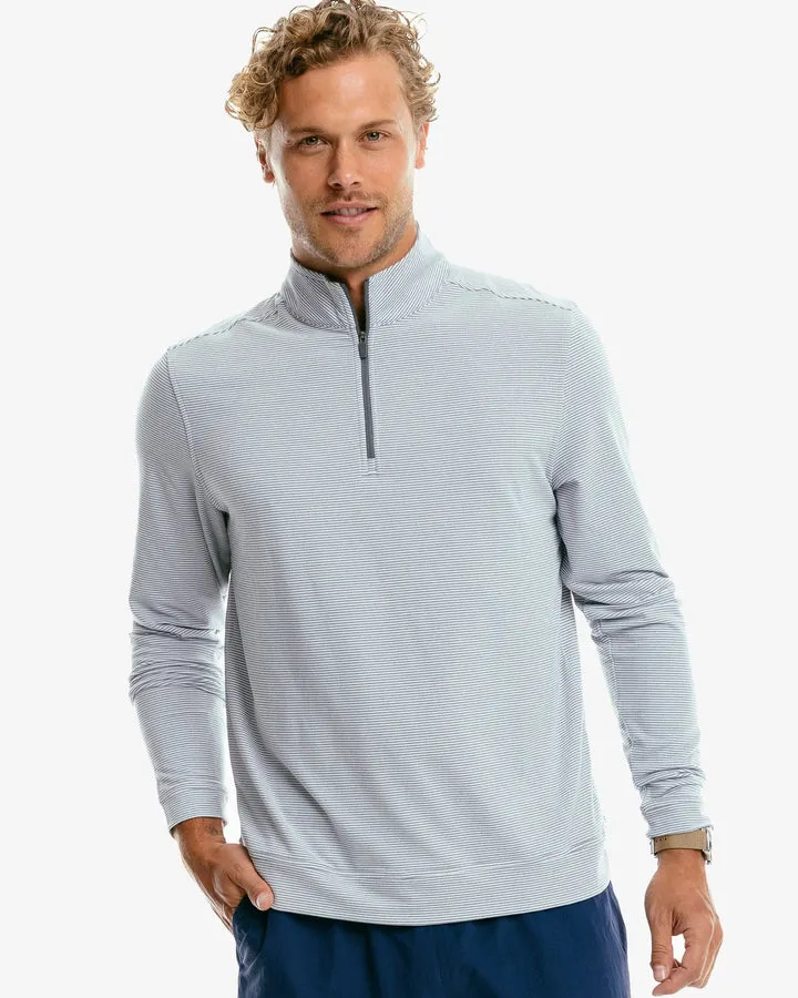 Southern Tide Cruiser Heather Micro Striped Performance Quarter Zip Pullover in Heather Steel Grey