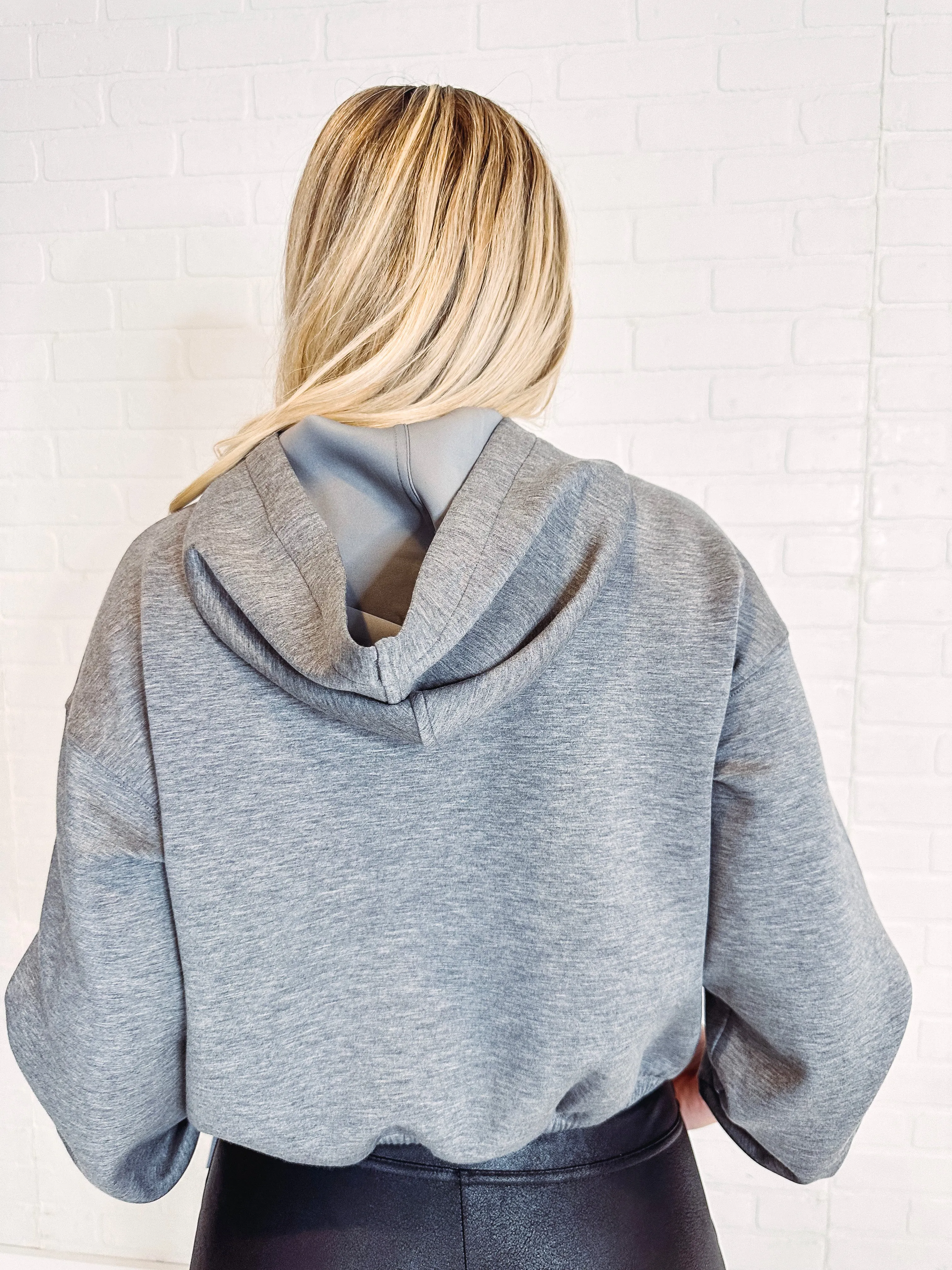 Spanx Air Essentials Cropped Hoodie-- Heather Grey