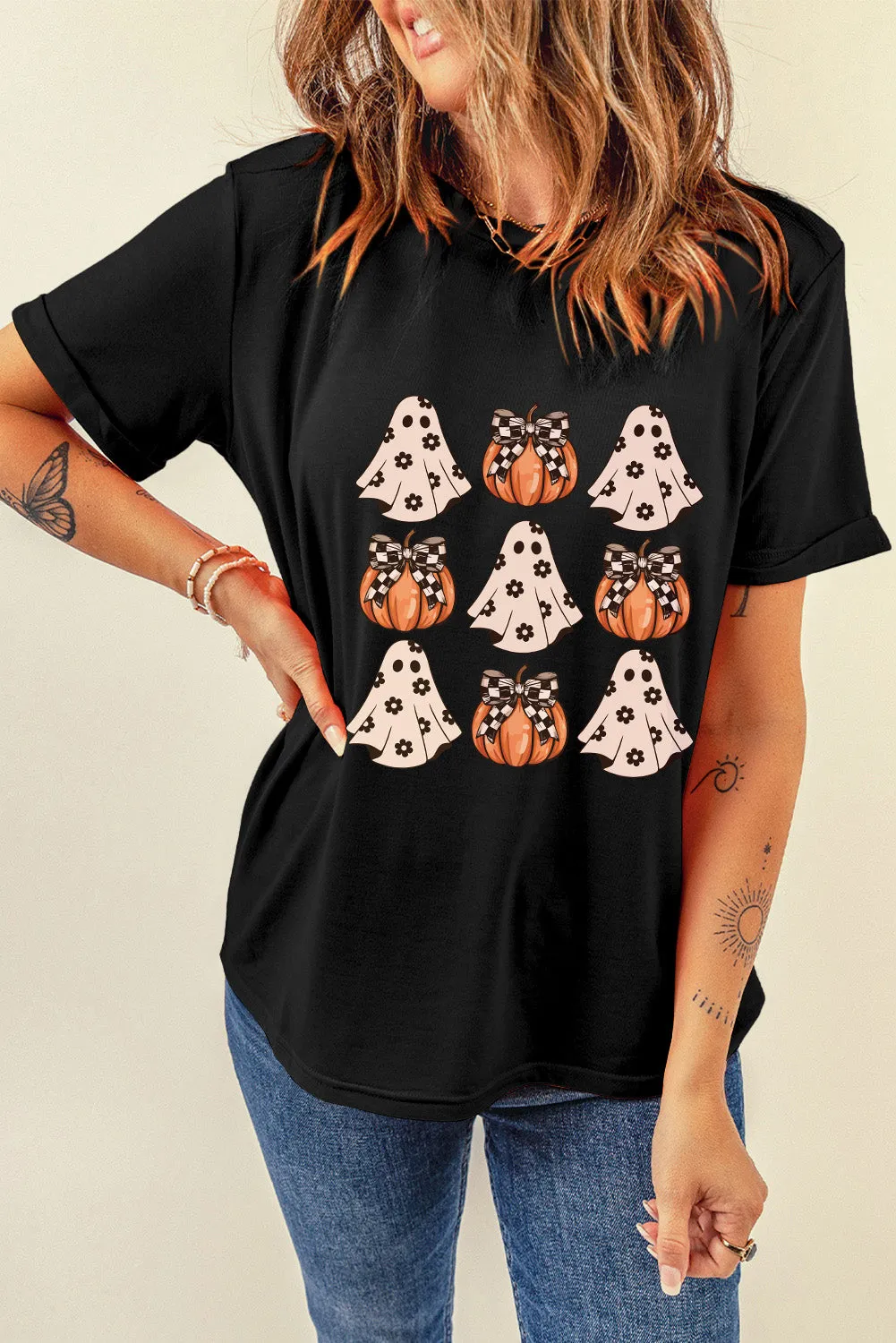 Spooky Ghost and Pumpkin Halloween T Shirt