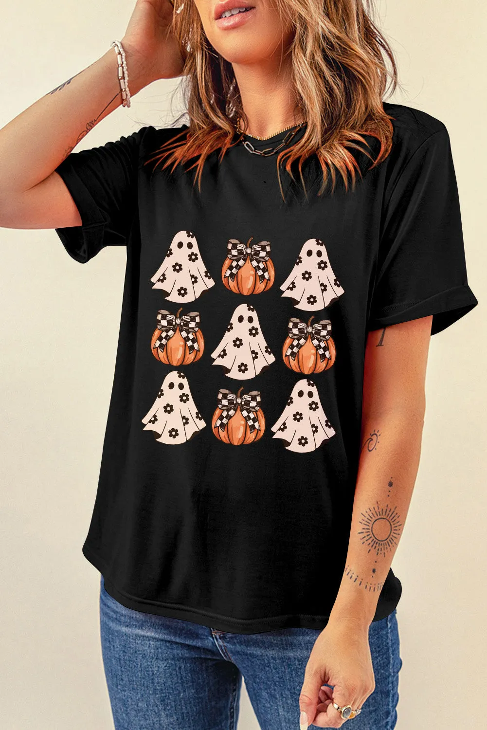 Spooky Ghost and Pumpkin Halloween T Shirt