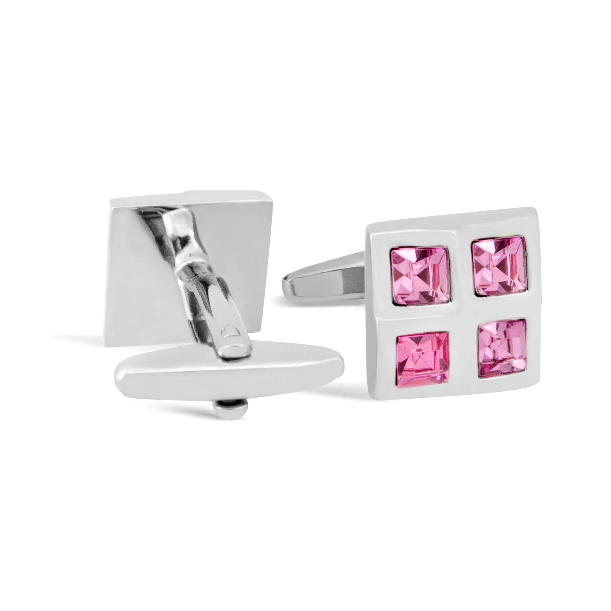 Square Window Pink Crystals Cufflinks A13