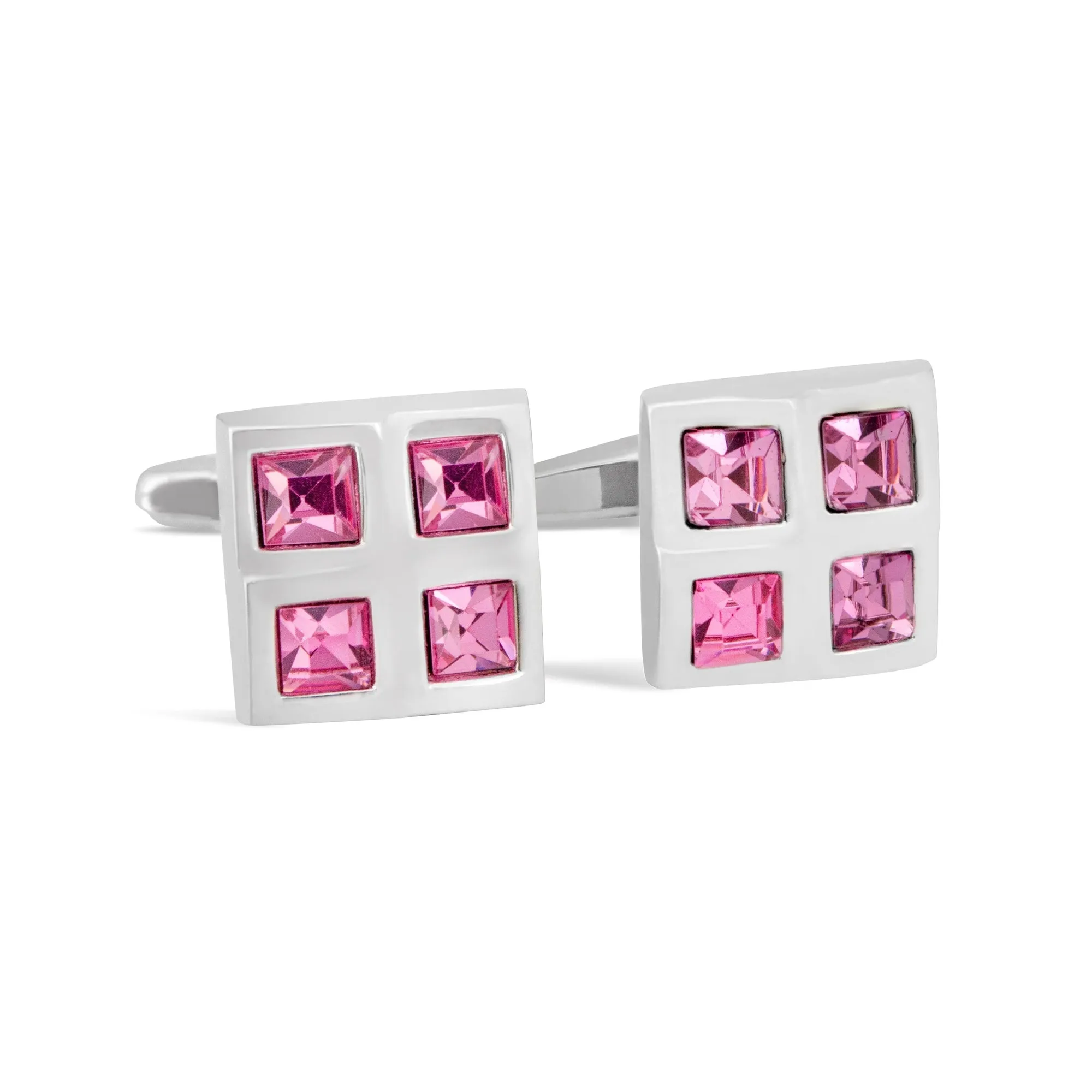 Square Window Pink Crystals Cufflinks A13