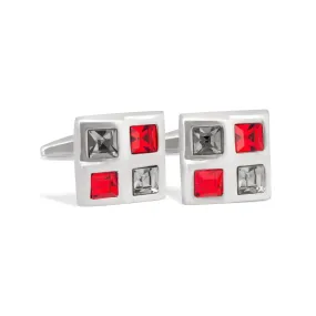 Square Window Red and White Crystals Cufflinks A13