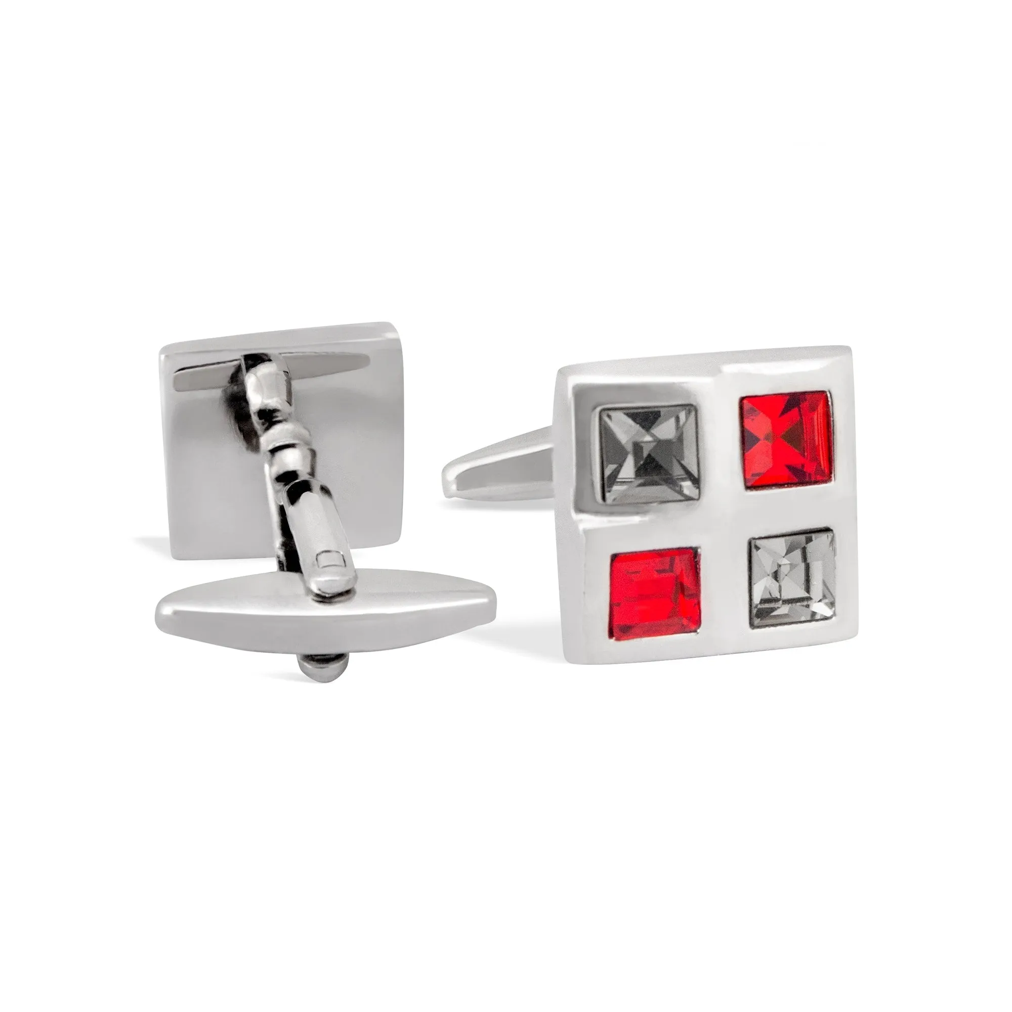 Square Window Red and White Crystals Cufflinks A13