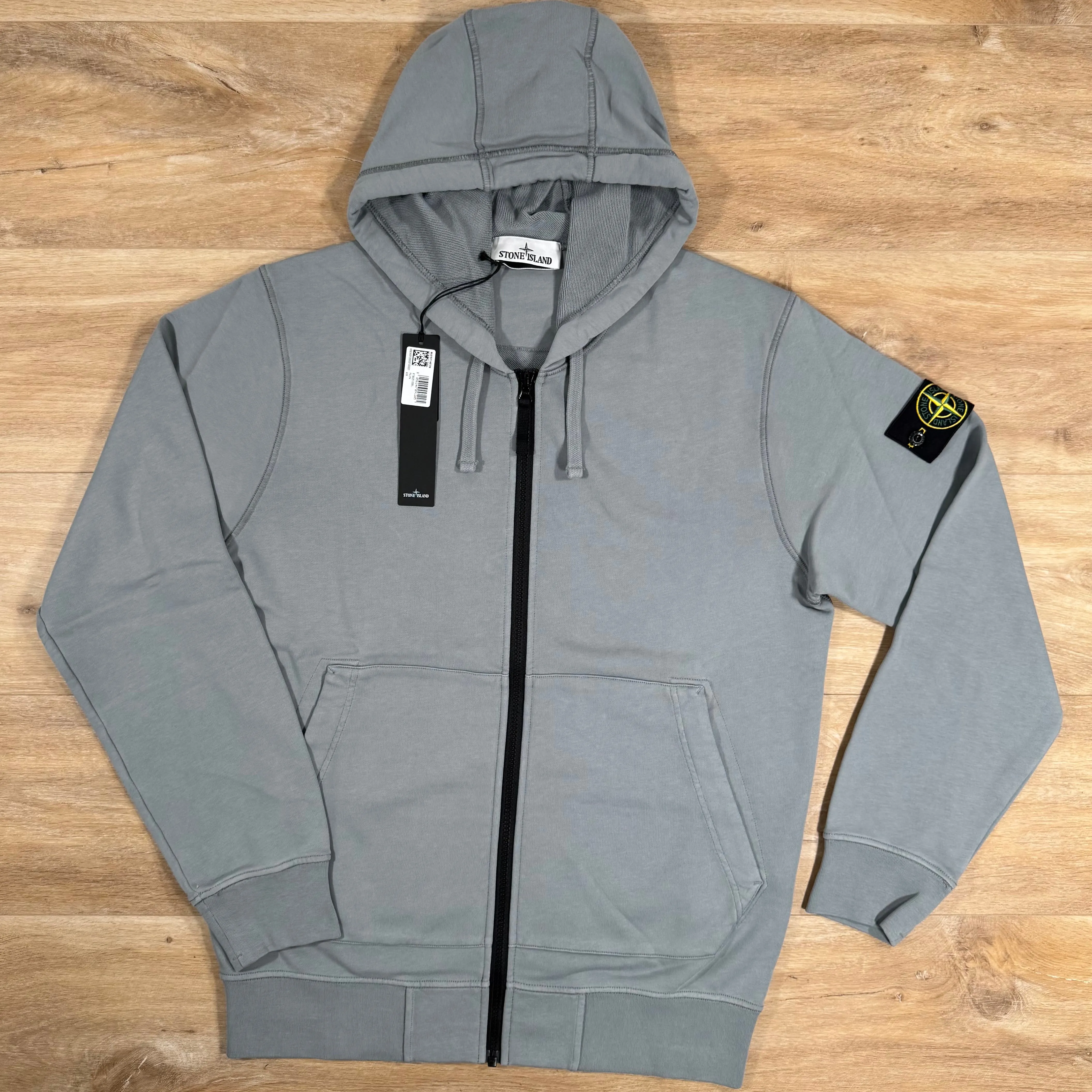 Stone Island Garment Dyed Zip Hoodie in Green Grey