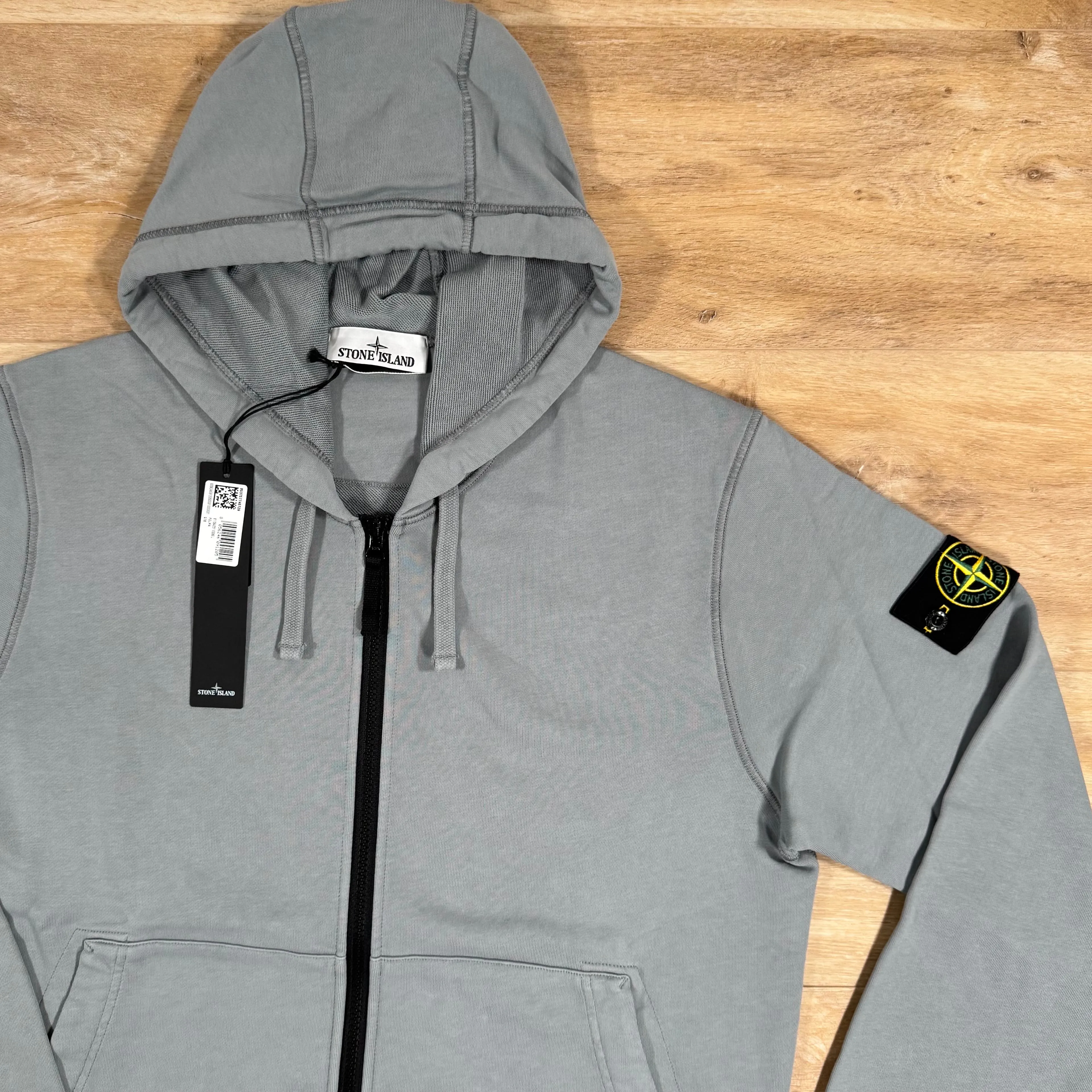 Stone Island Garment Dyed Zip Hoodie in Green Grey