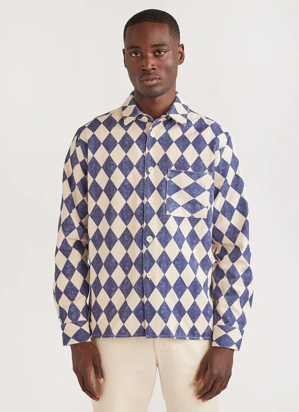 Storybook Shirt | Cotton Twill | Ecru with Blue