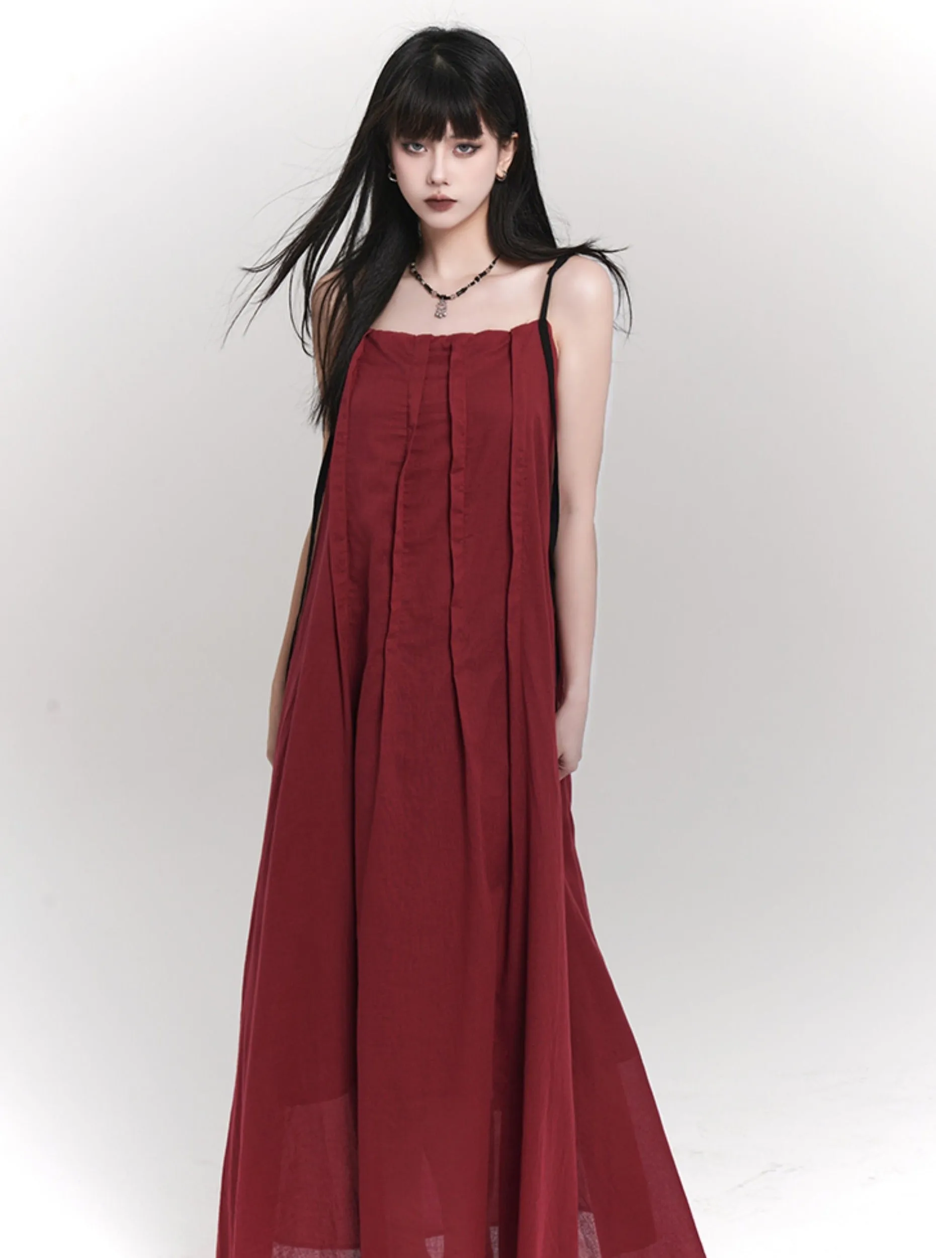 Strap Pleated Maxi Dress