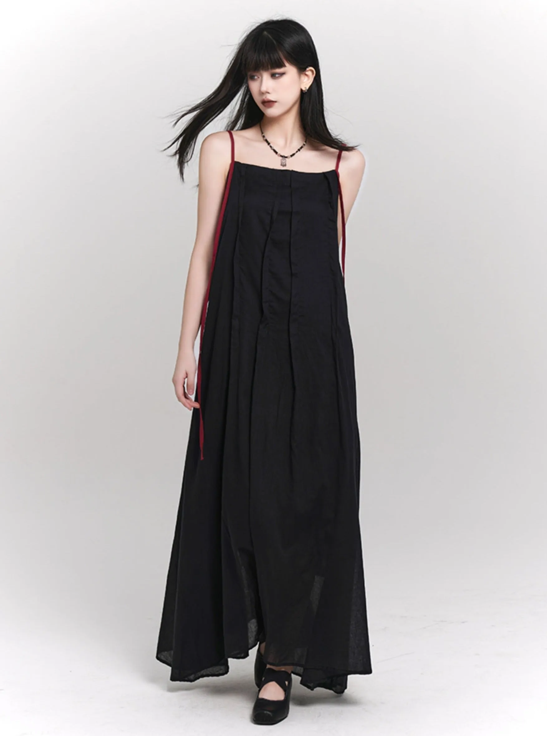 Strap Pleated Maxi Dress