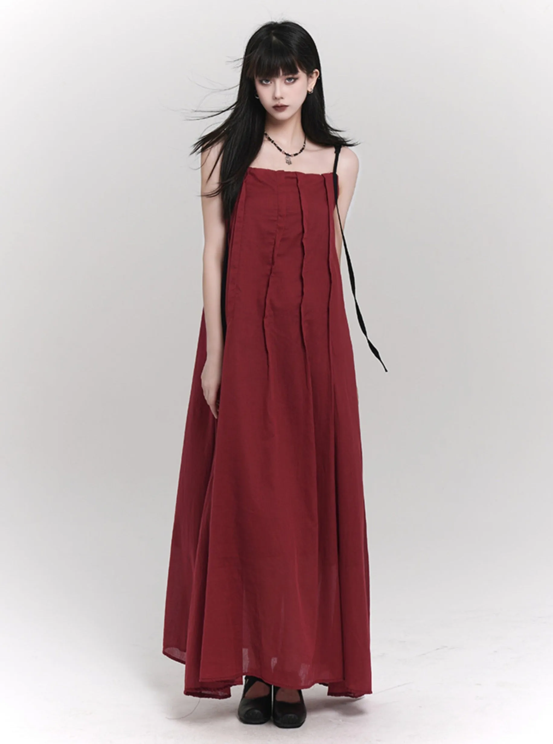 Strap Pleated Maxi Dress