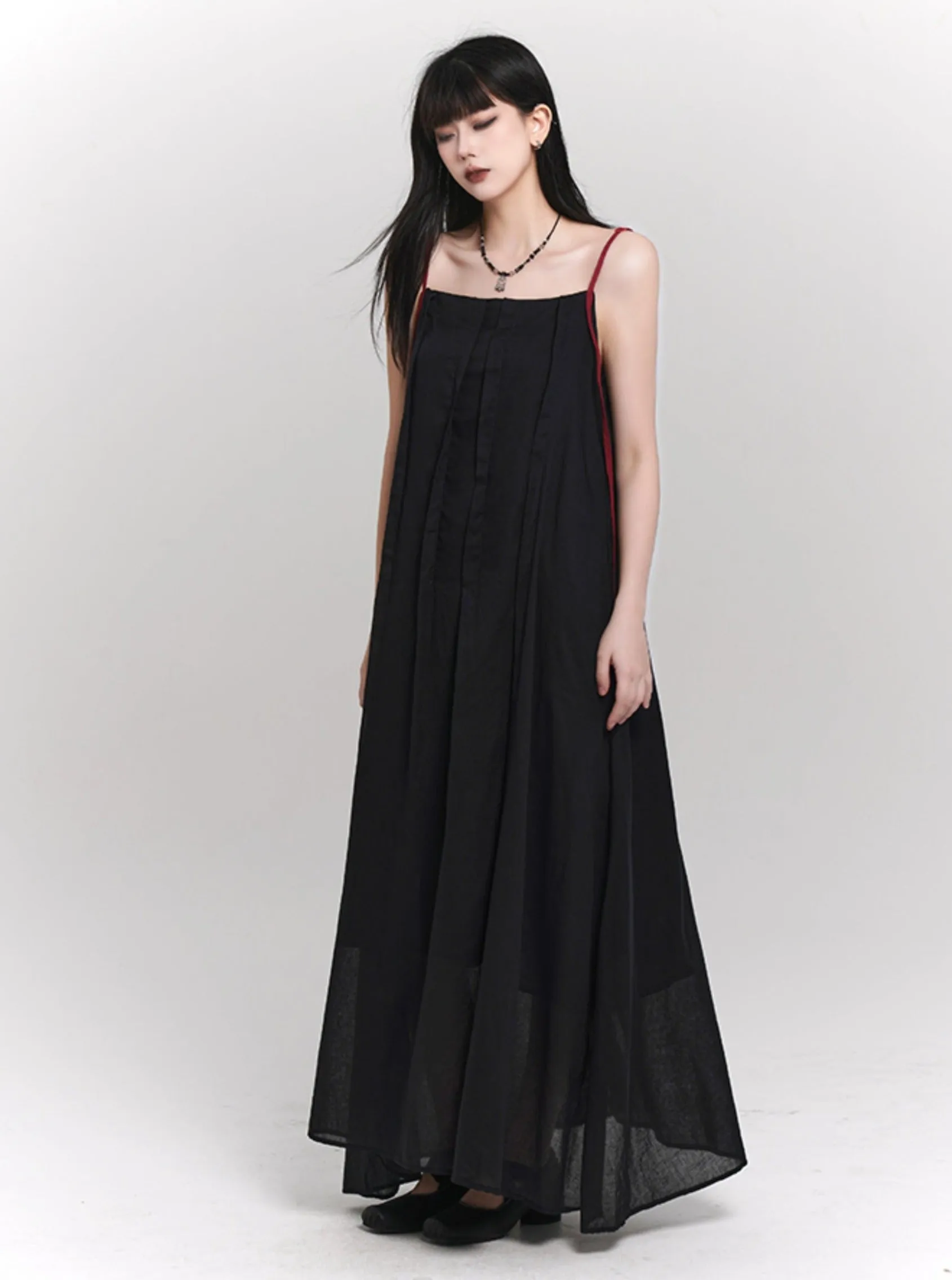 Strap Pleated Maxi Dress